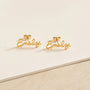 Customized Name Earrings laid flat on card