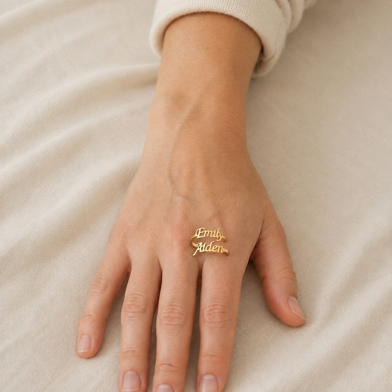 Customized Name Ring worn on finger
