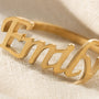 Close-up of custom name lettering on ring