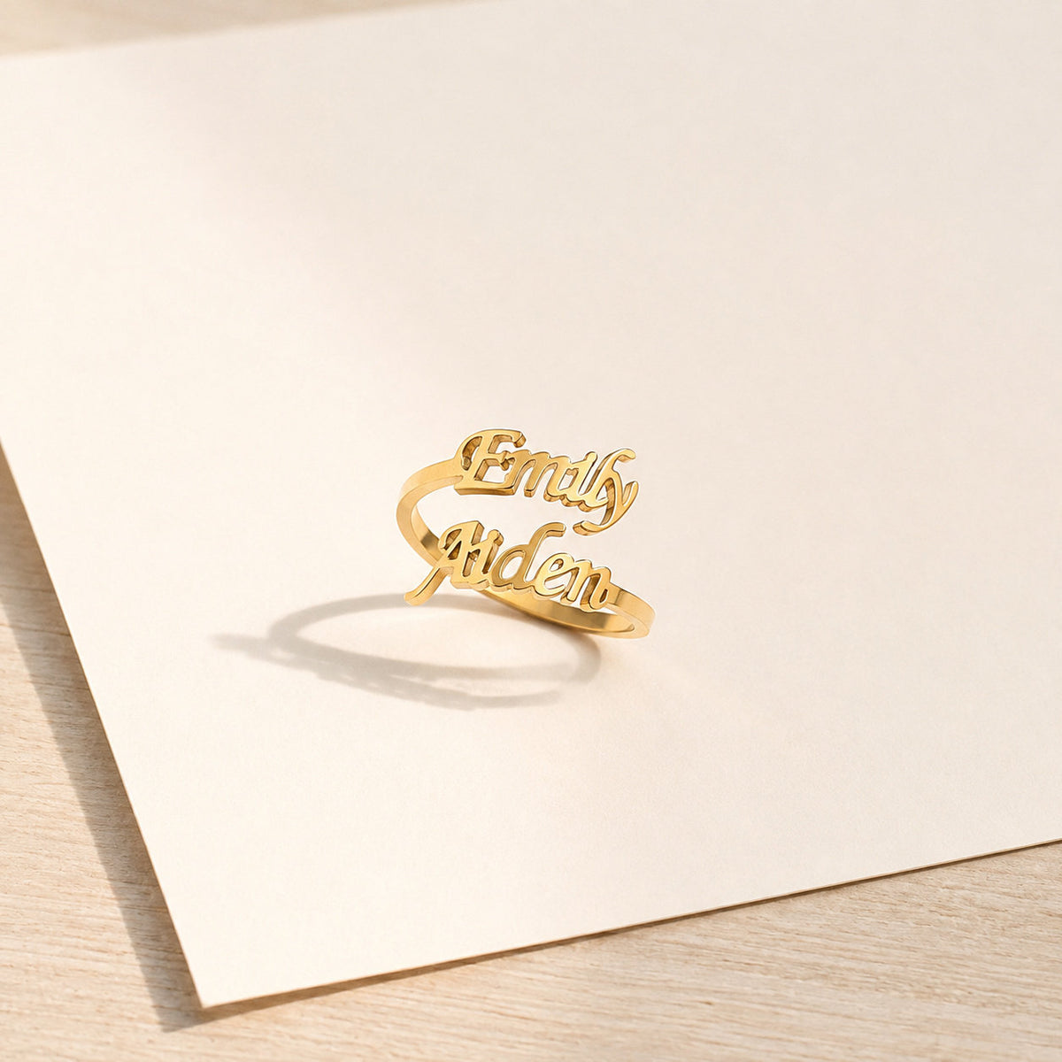 Customized Name Ring laid flat on card