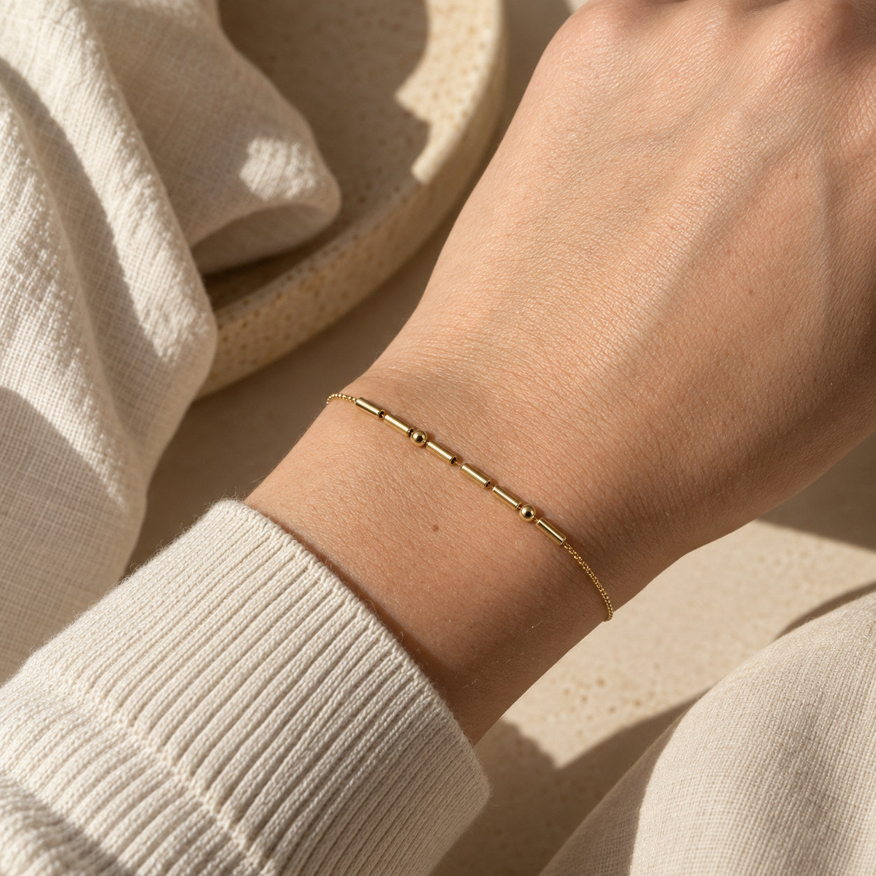 Morse Code Bracelet worn on wrist