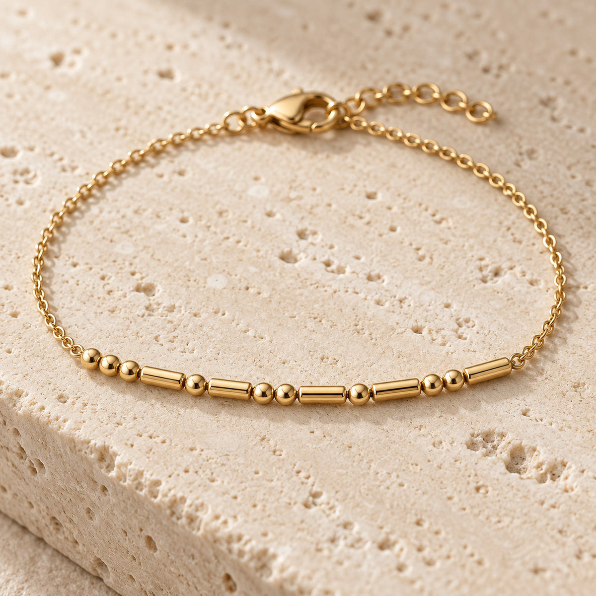 Morse Code Bracelet laid on stone