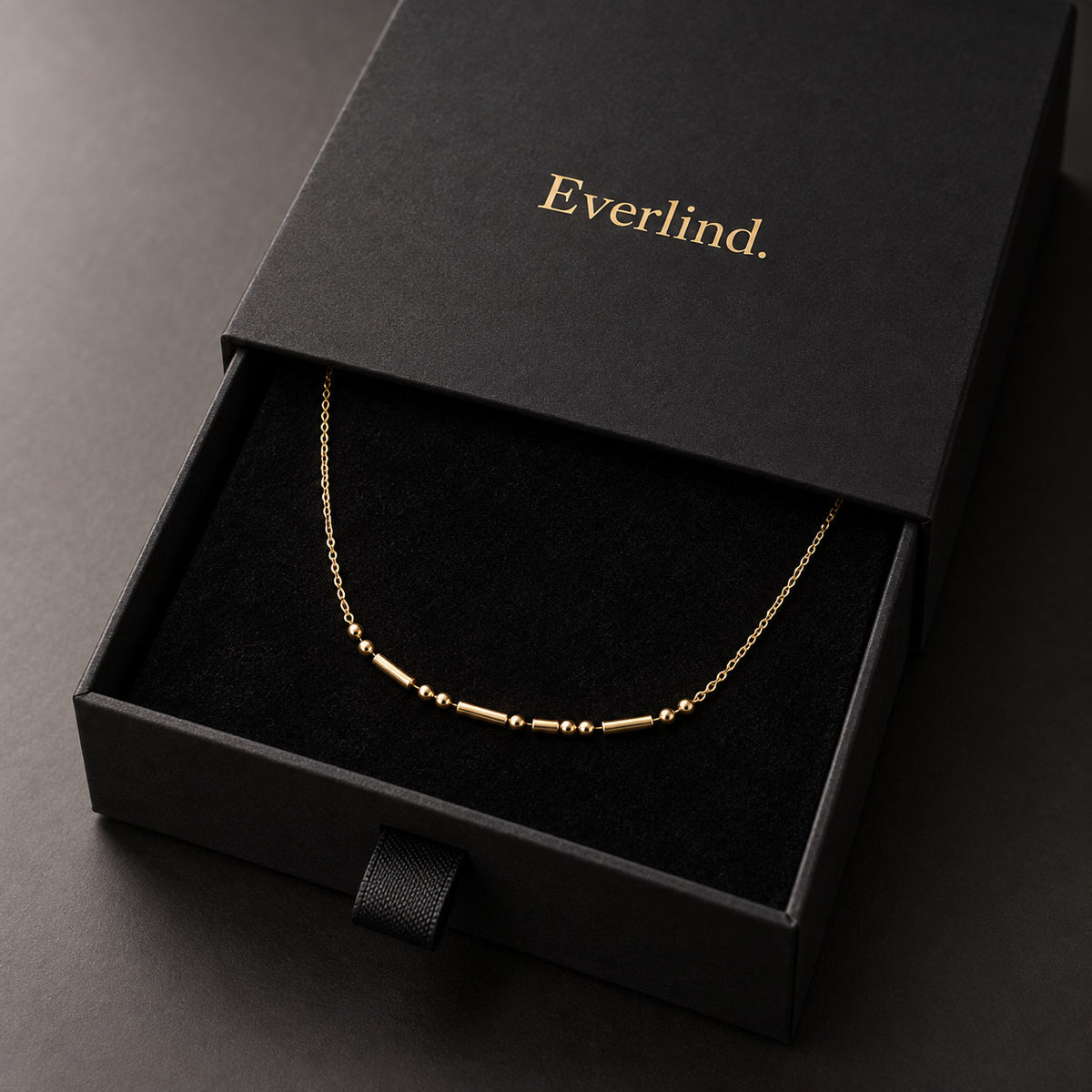 Morse Code Necklace in Everlind gift packaging