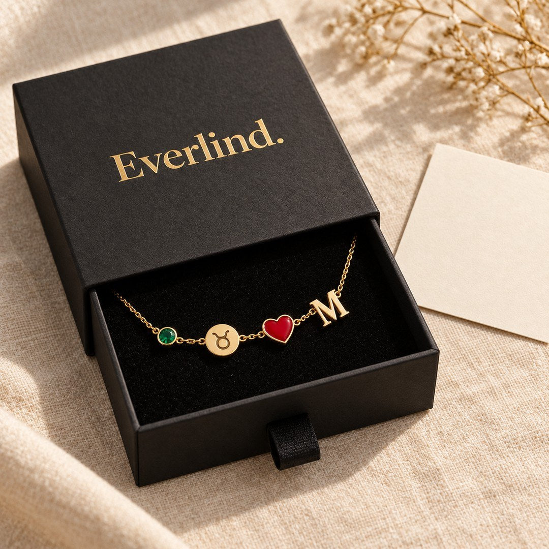 Personalized Birthstone Zodiac Initial Necklace in Everlind gift packaging