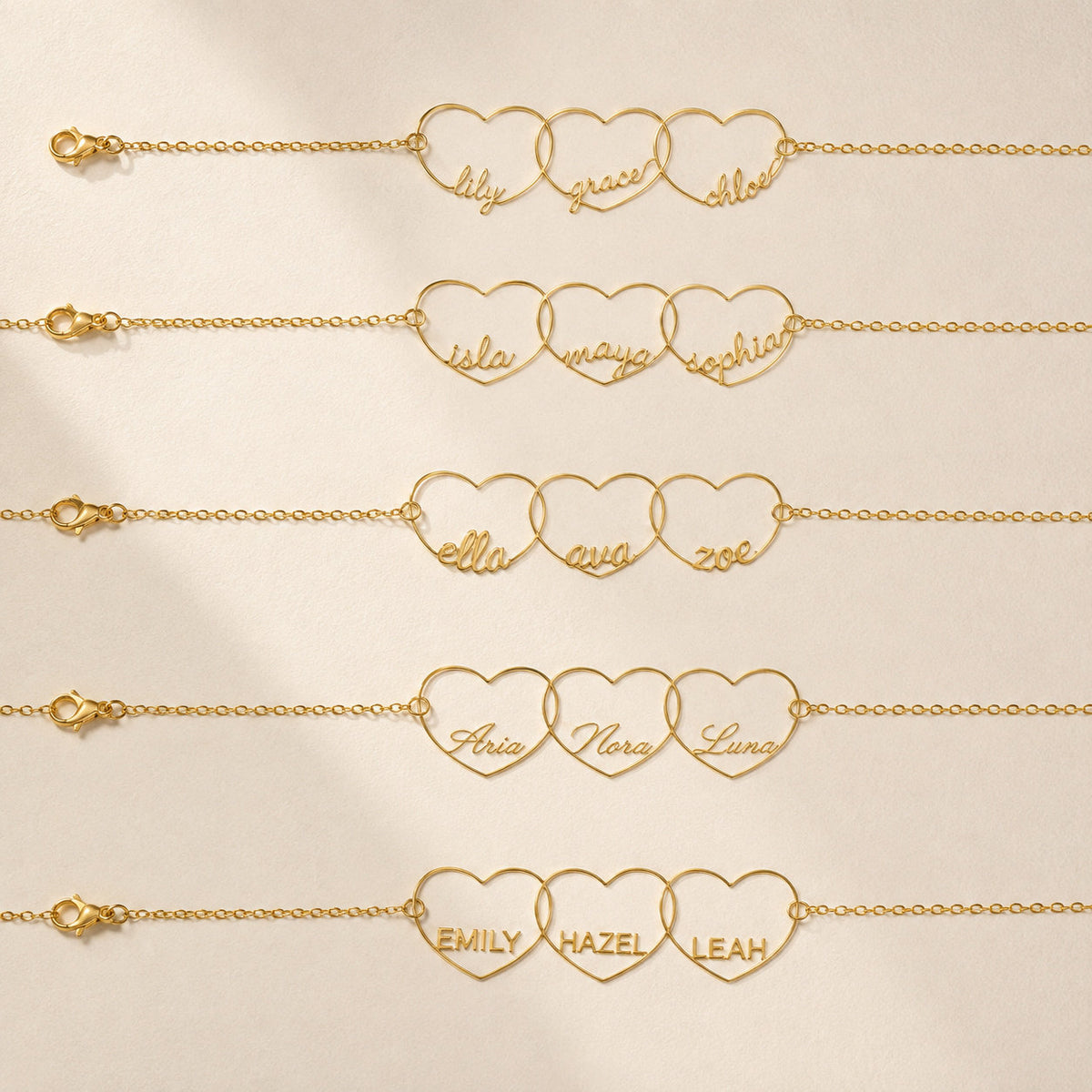 Personalized Heart Name Necklace with multiple custom names