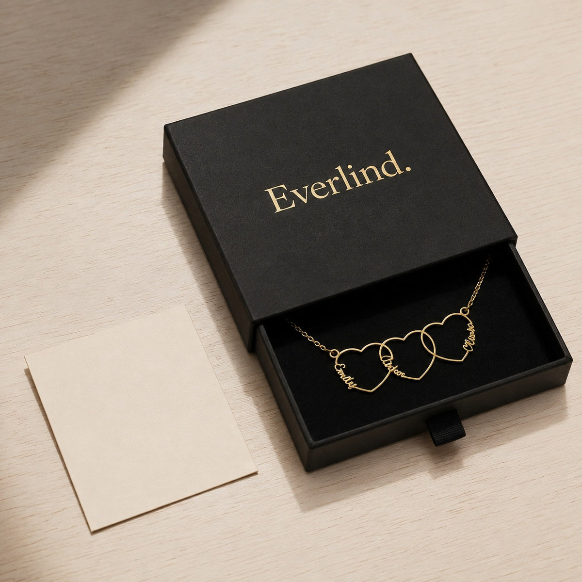 Personalized Heart Name Necklace in Everlind gift packaging