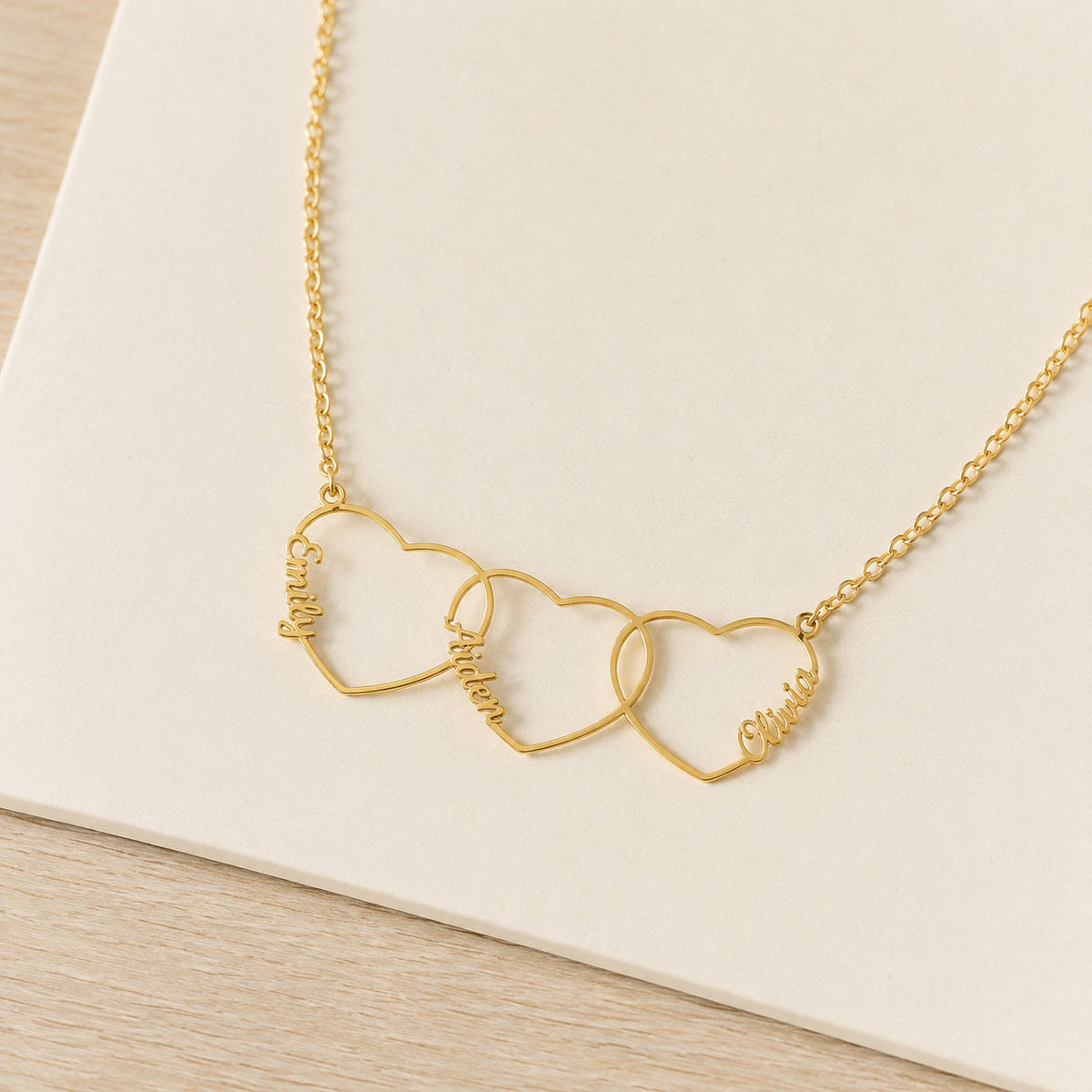 Personalized Heart Name Necklace laid flat on card