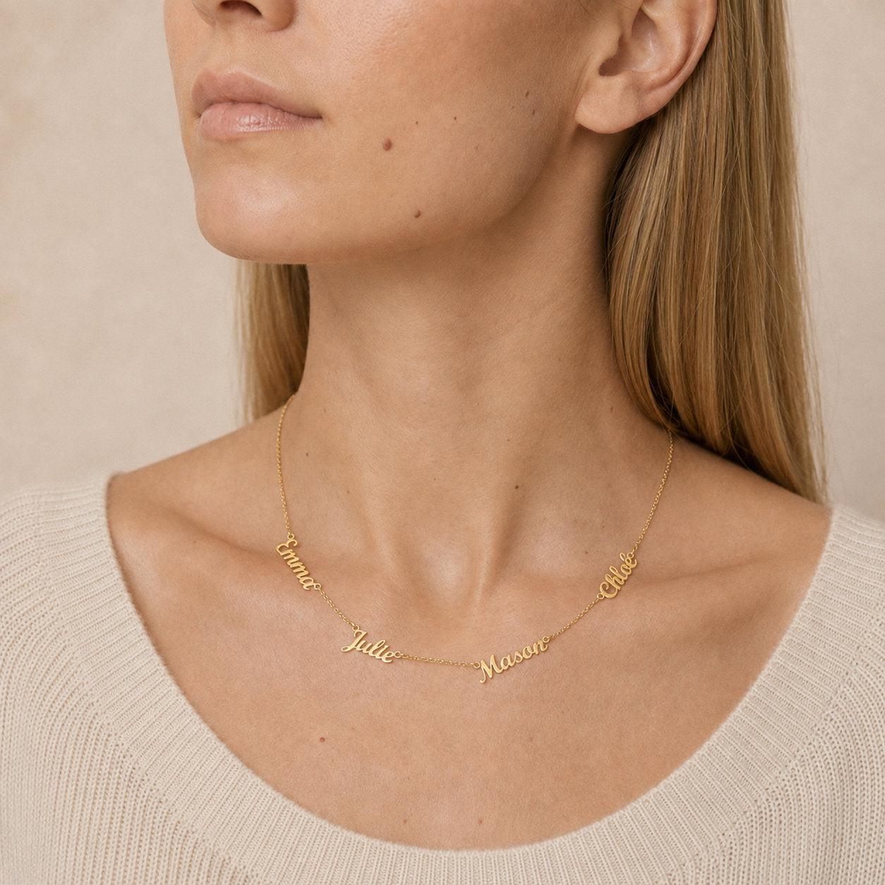 Personalized Name Necklace worn on neck