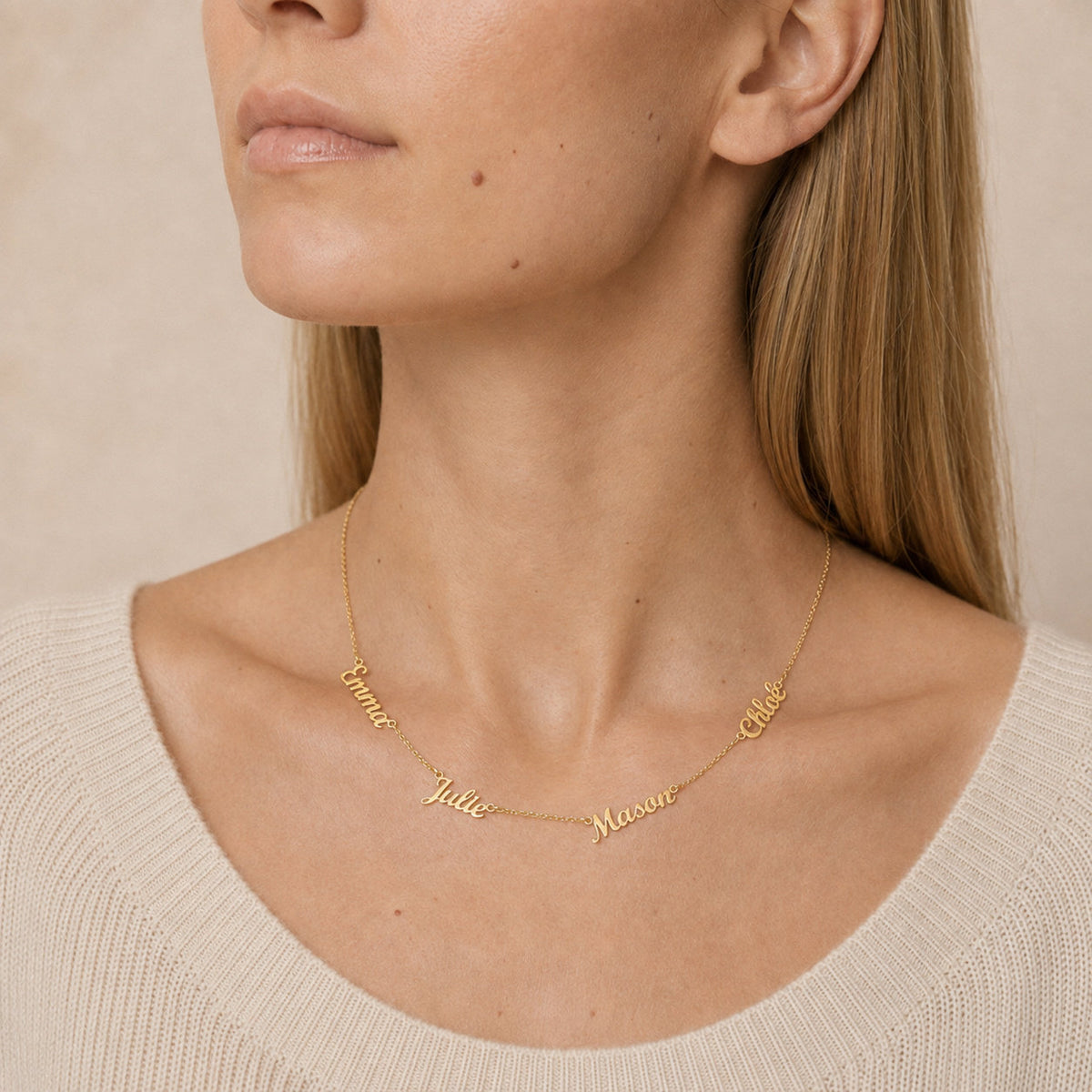 Personalized Name Necklace worn on neck