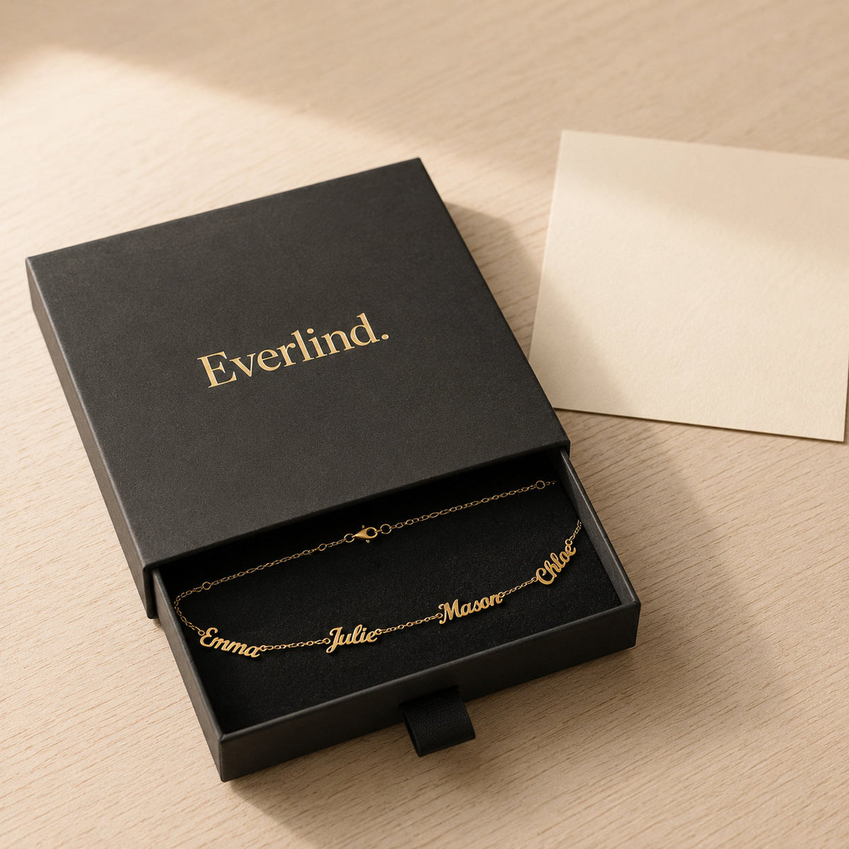 Personalized Name Necklace in Everlind gift packaging