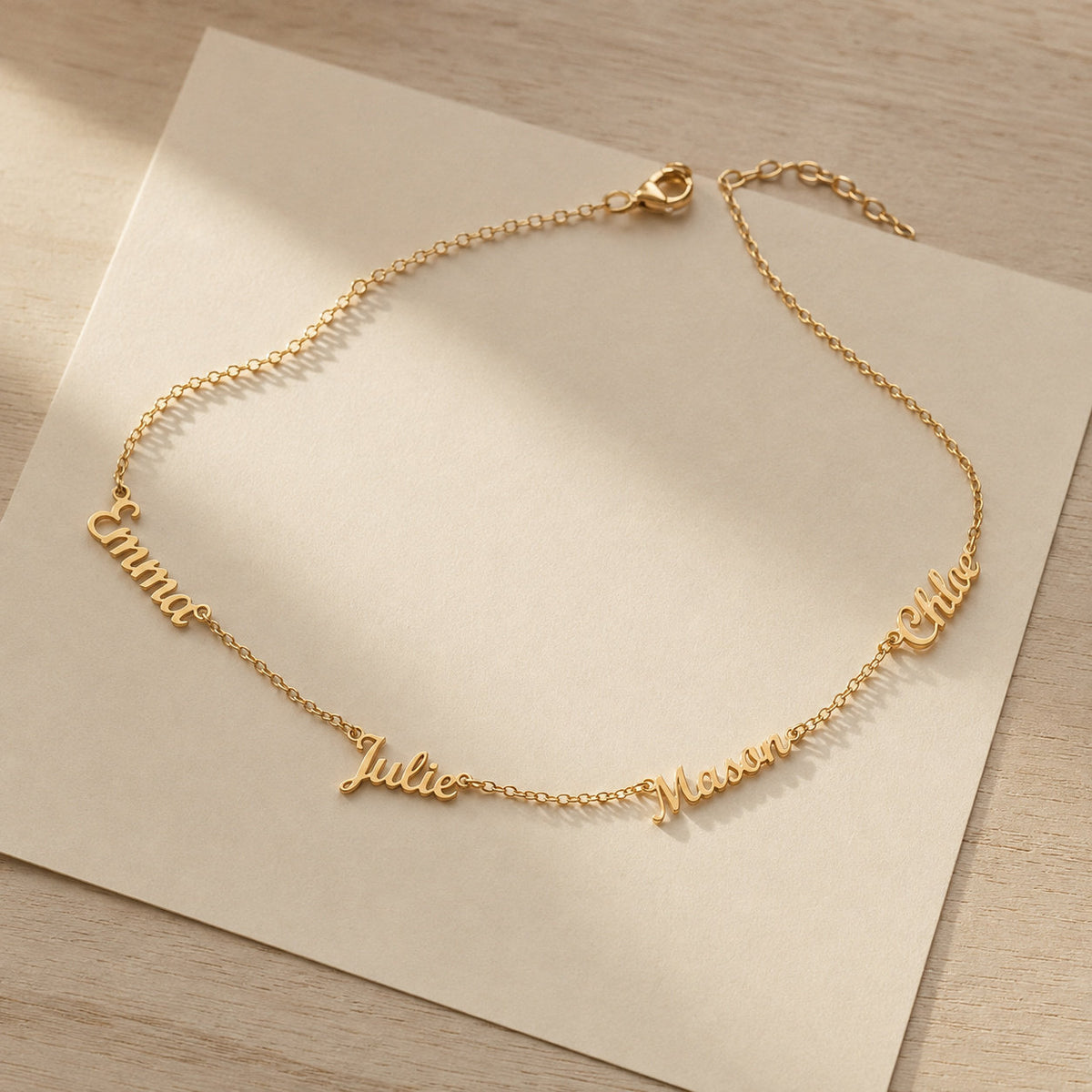Personalized Name Necklace laid flat on card